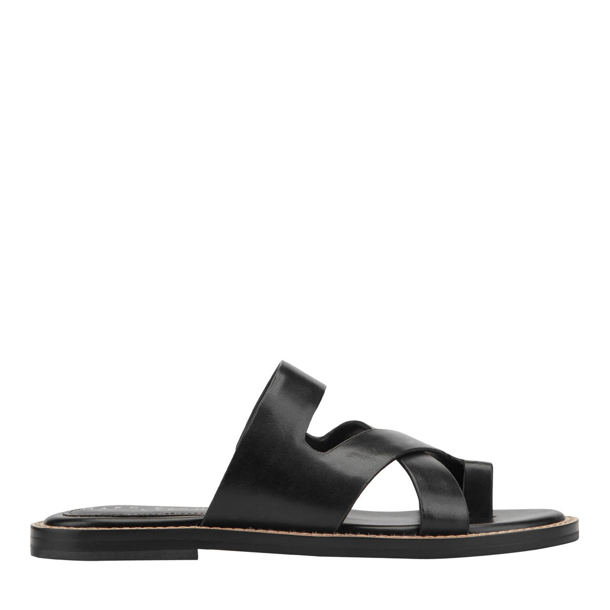 Genella Flat Leather Sandal - Black Leather | Marc Fisher