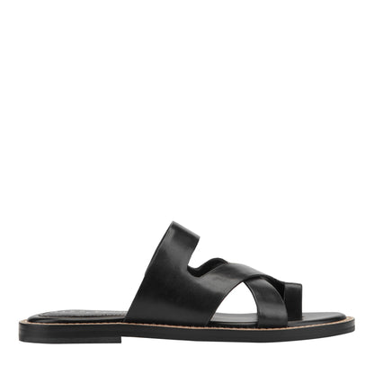 Genella Flat Leather Sandal - Black Leather | Marc Fisher