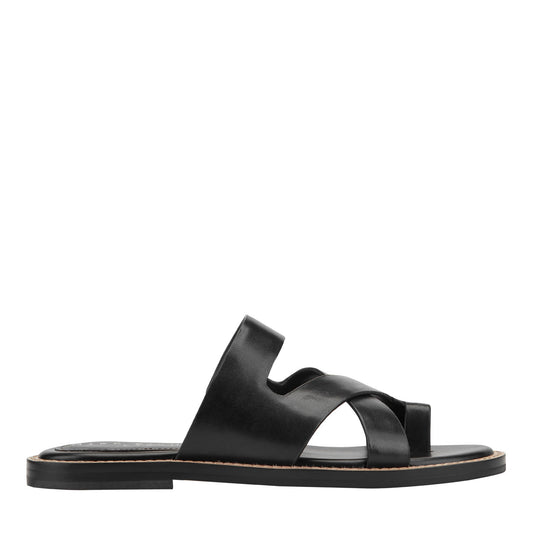 Genella Flat Leather Sandal - Black Leather | Marc Fisher