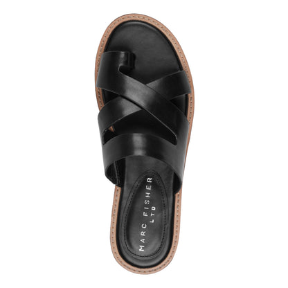 Genella Flat Leather Sandal - Black Leather | Marc Fisher