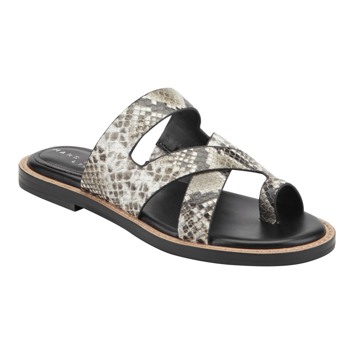 Genella Flat Leather Sandal - Snake Printed Leather | Marc Fisher