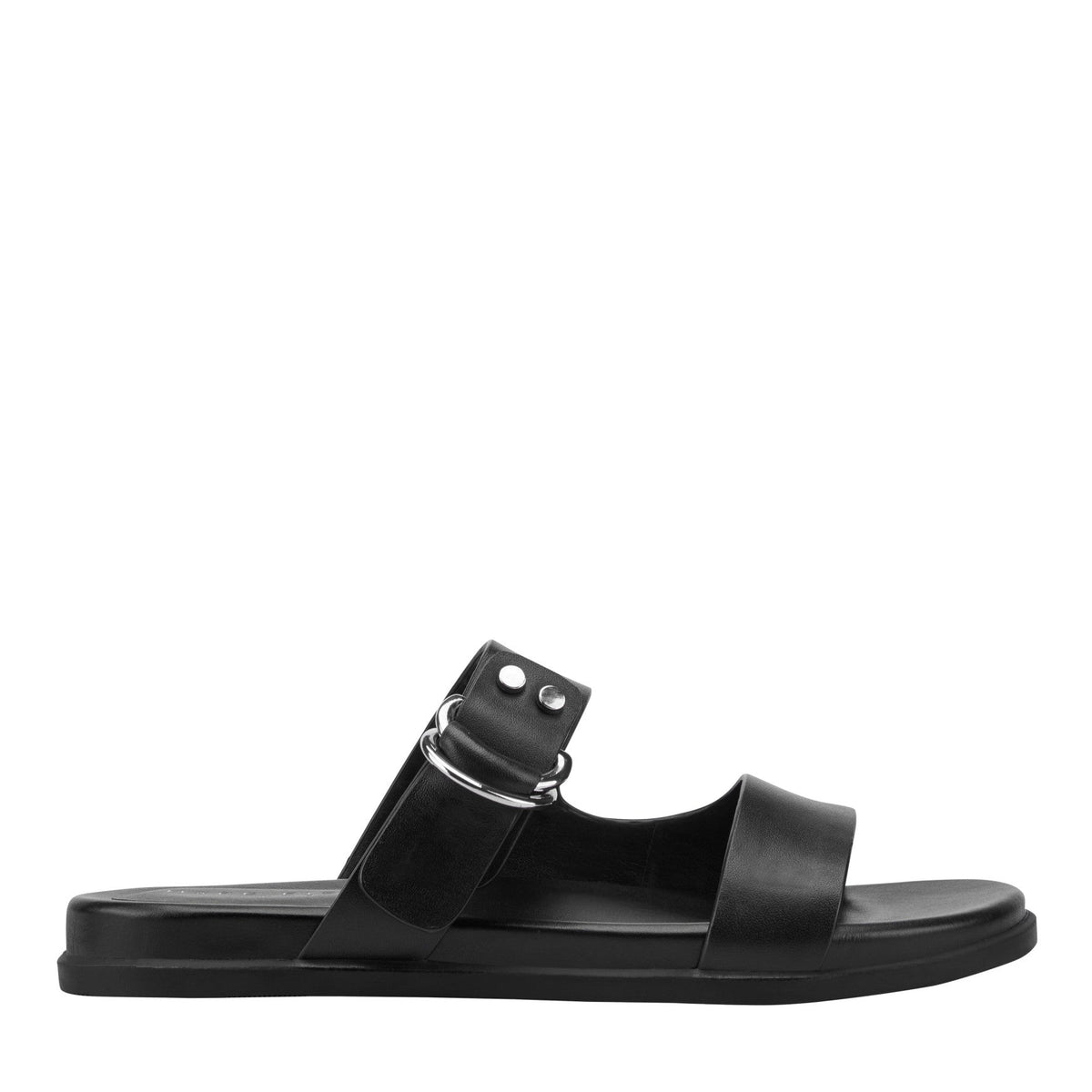 Gia Flat Leather Sandal - Black Leather | Marc Fisher