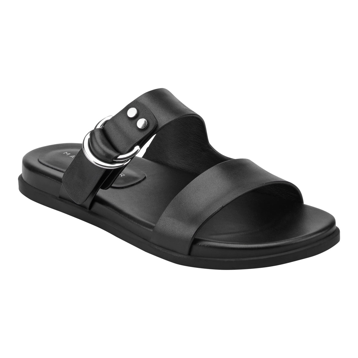 Gia Flat Leather Sandal - Black Leather | Marc Fisher