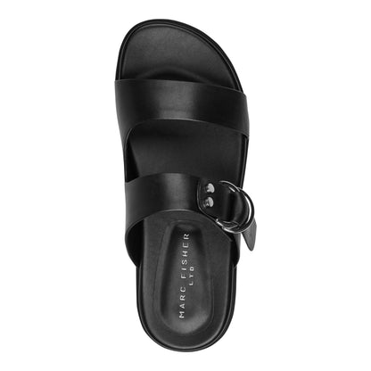 Gia Flat Leather Sandal - Black Leather | Marc Fisher