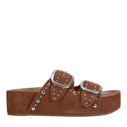 Sayge Studded Suede Footbed Sandal - Brown Suede | Marc Fisher