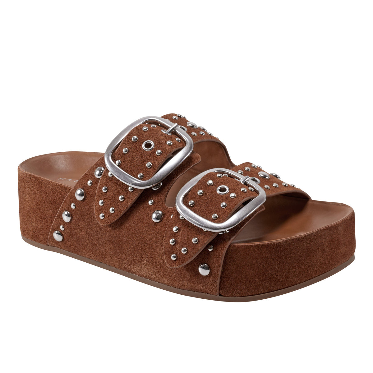 Sayge Studded Suede Footbed Sandal - Brown Suede | Marc Fisher