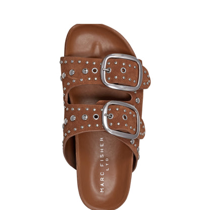 Sayge Studded Suede Footbed Sandal - Brown Suede | Marc Fisher