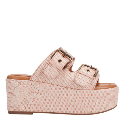 Poppy Platform Slide Sandal - Light Pink Raffia | Marc Fisher