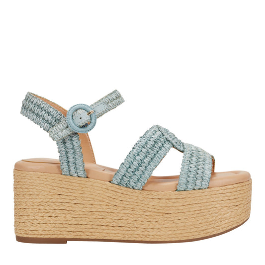 Payley Platform Wedge Sandal - Light Blue Raffia | Marc Fisher
