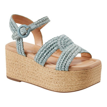 Payley Platform Wedge Sandal - Light Blue Raffia | Marc Fisher