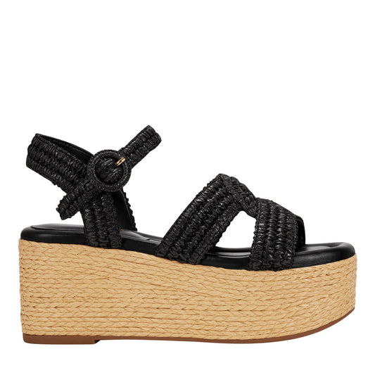 Payley Platform Wedge Sandal - Black Raffia | Marc Fisher