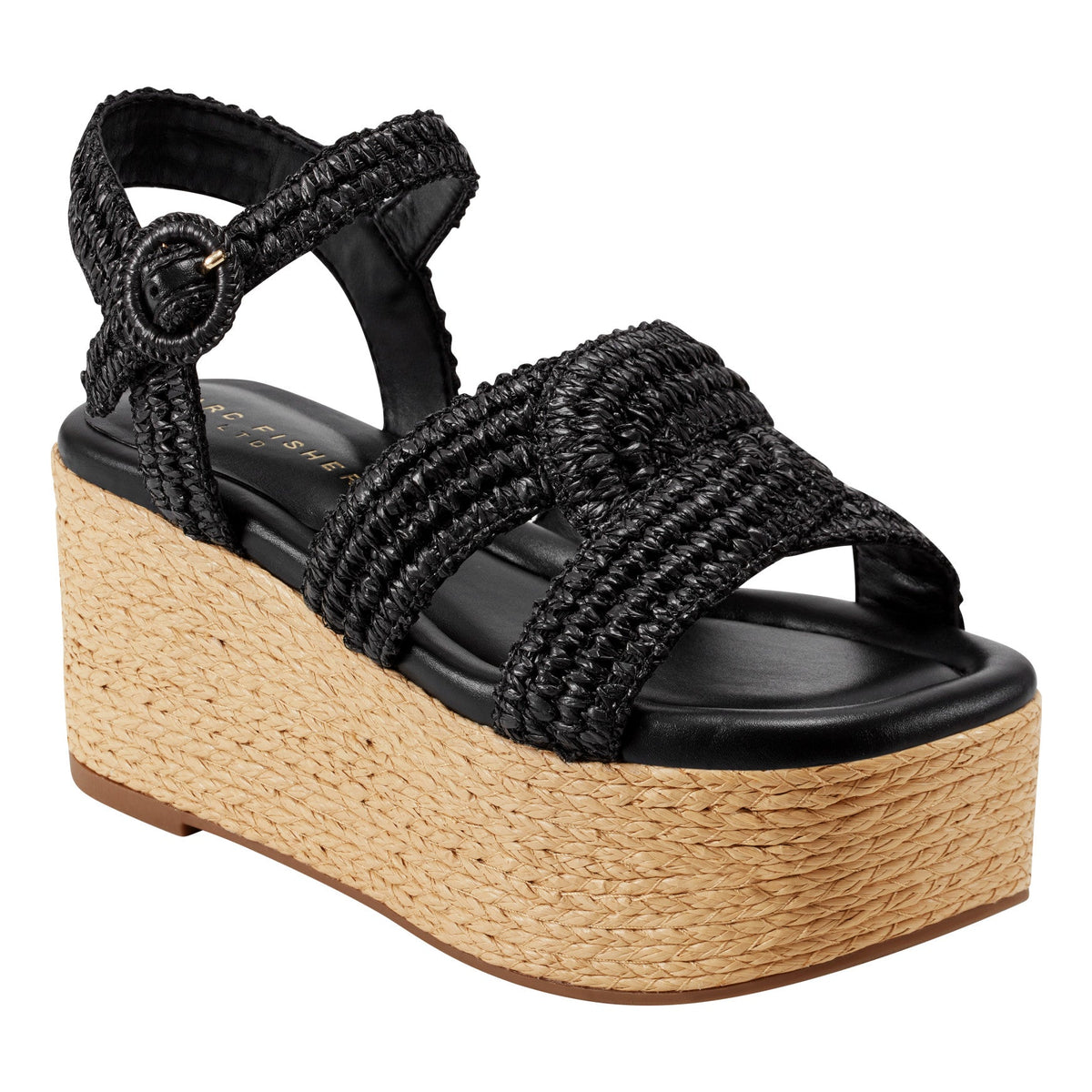 Payley Platform Wedge Sandal - Black Raffia | Marc Fisher