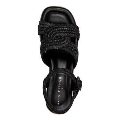 Payley Platform Wedge Sandal - Black Raffia | Marc Fisher