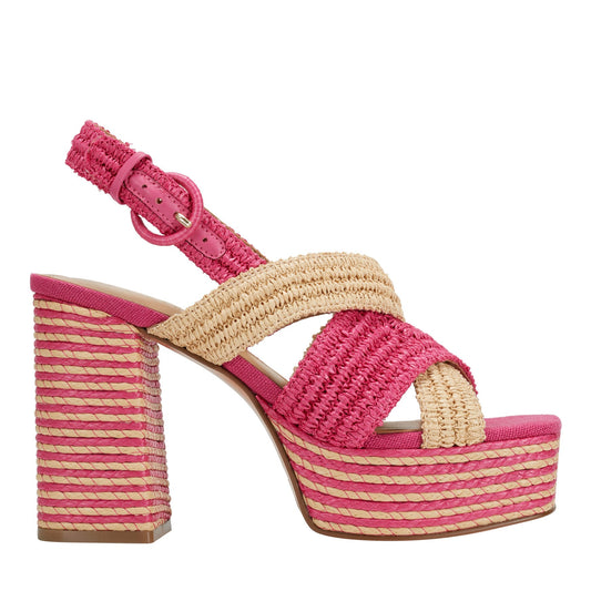 Caddy Platform Sandal - Natural/Pink Raffia | Marc Fisher