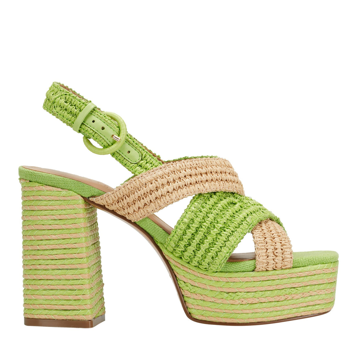 Caddy Platform Sandal - Natural/Green Raffia | Marc Fisher
