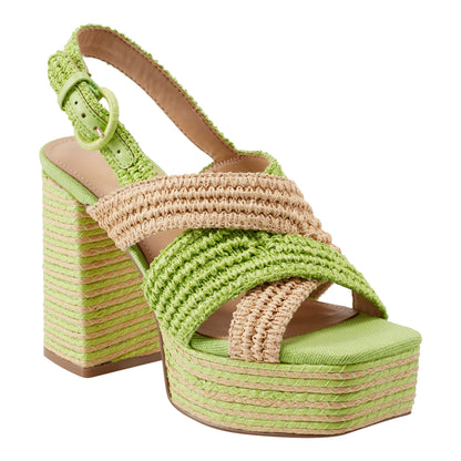 Caddy Platform Sandal - Natural/Green Raffia | Marc Fisher