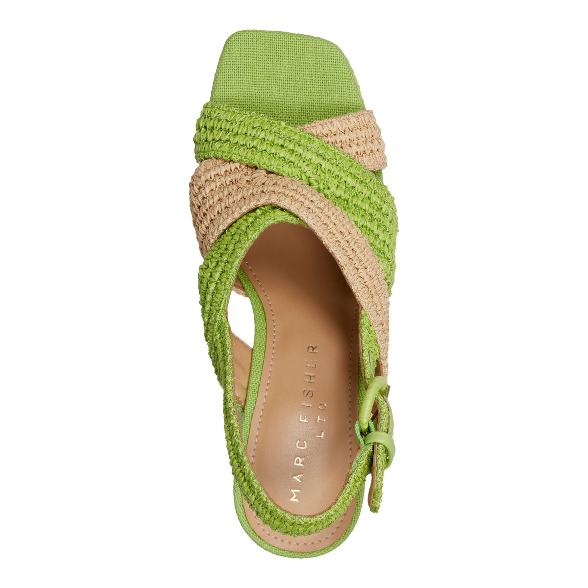 Caddy Platform Sandal - Natural/Green Raffia | Marc Fisher
