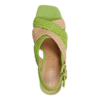 Caddy Platform Sandal - Natural/Green Raffia | Marc Fisher