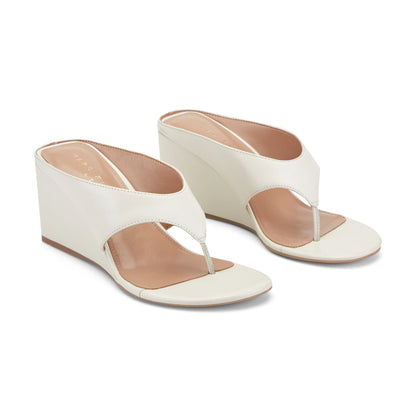 Udena Wedge Thong Sandal - White Leather | Marc Fisher