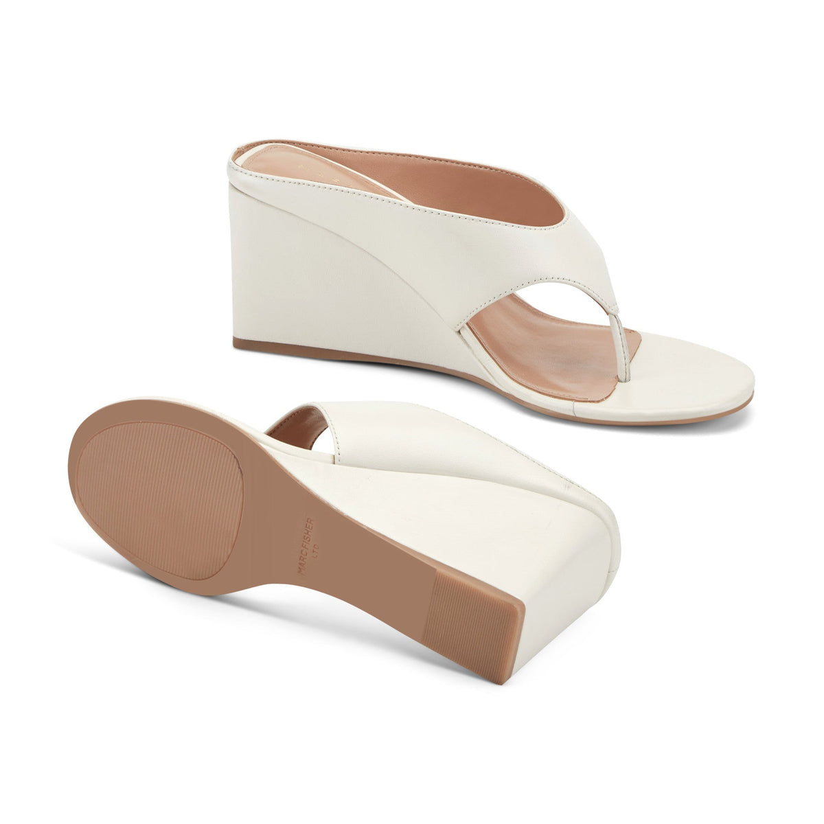 Udena Wedge Thong Sandal - White Leather | Marc Fisher