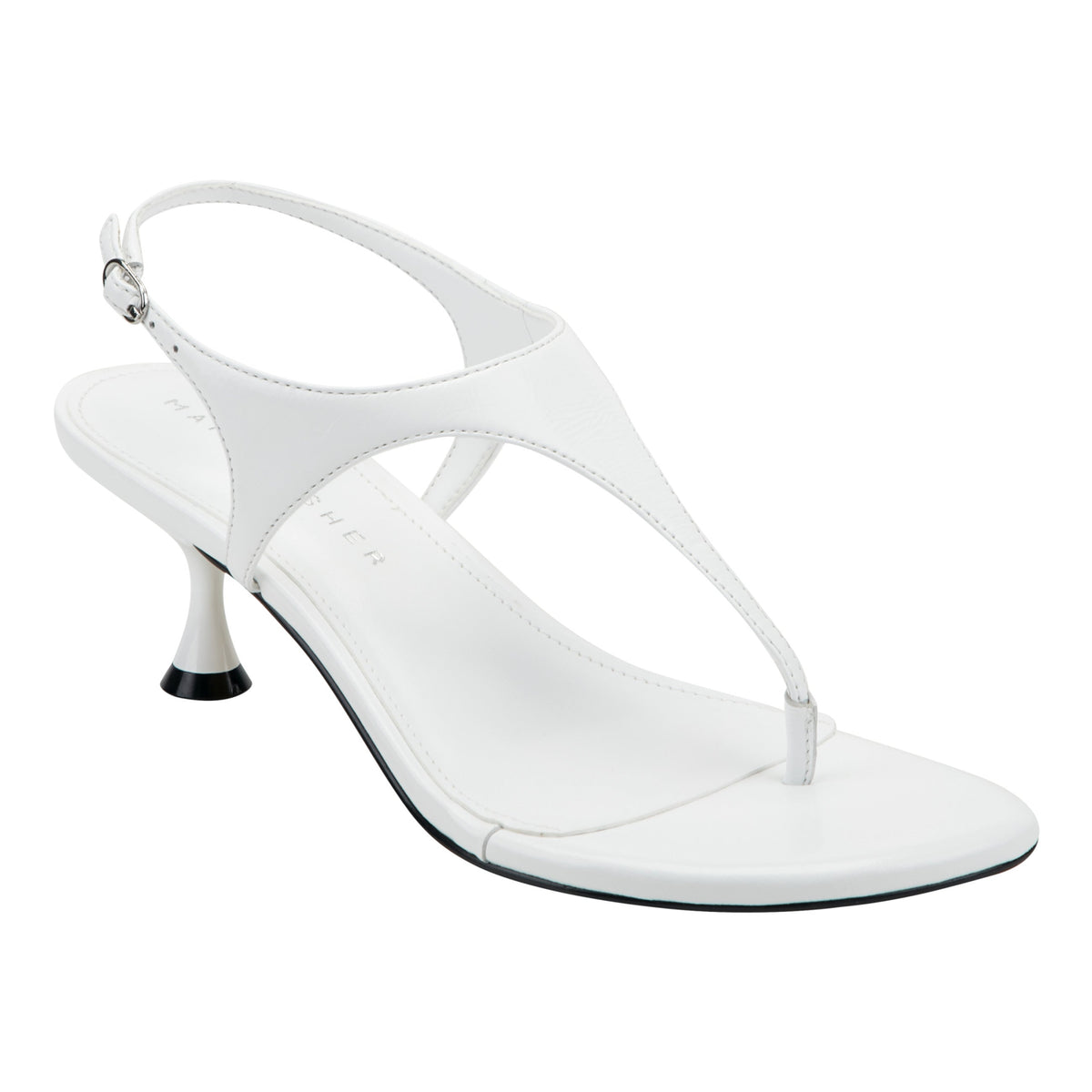 Pelysa Leather Heeled Thong Sandal - White Patent Leather | Marc Fisher