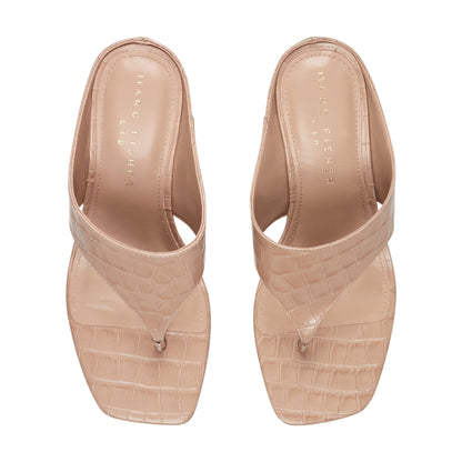 Adia Leather Thong Sandal - Embossed Natural Leather Croco | Marc Fisher