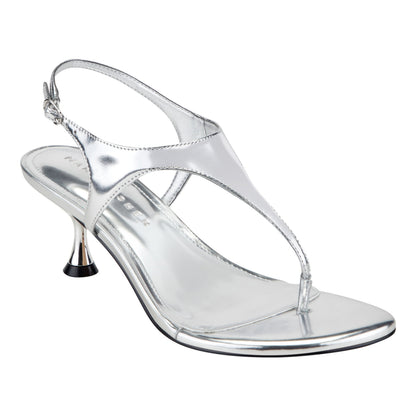 Pelysa Leather Heeled Thong Sandal - Silver Leather | Marc Fisher