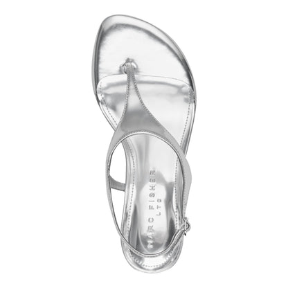 Pelysa Leather Heeled Thong Sandal - Silver Leather | Marc Fisher