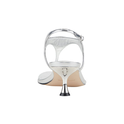 Pelysa Leather Heeled Thong Sandal - Silver Leather | Marc Fisher