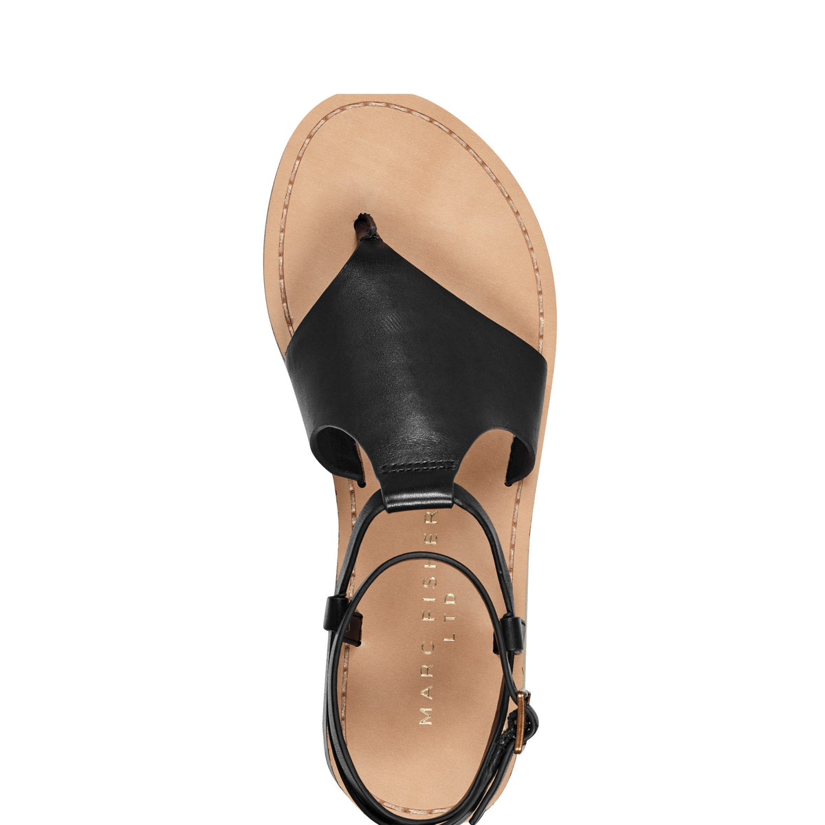 Lille Thong Flat Leather Sandal - Black Leather | Marc Fisher