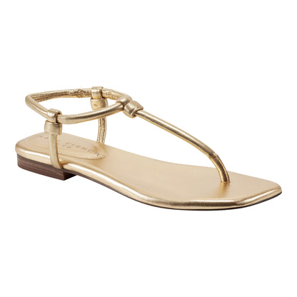 Maycee Thong Flat Leather Sandal - Gold Leather | Marc Fisher
