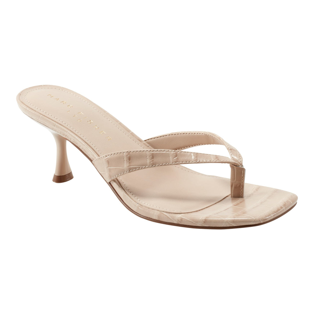 Amelea Leather Thong Sandal - Embossed Natural Croco Leather | Marc Fisher