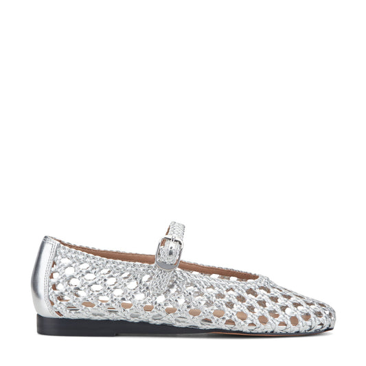 Evonna Woven Leather Mary Jane Ballet Flat - Silver Leather | Marc Fisher