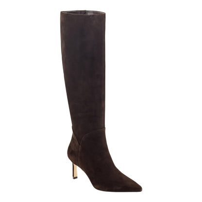 Sabrina Wide Calf Leather Boot - Dark Brown Suede | Marc Fisher