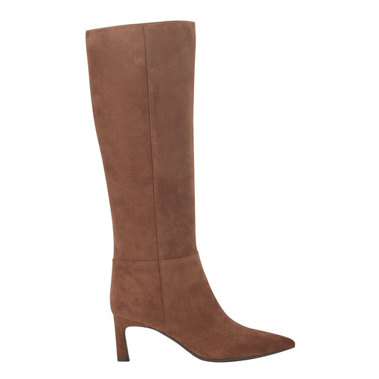 Lucinda Kitten Heel Leather Boot - Tan Suede | Marc Fisher