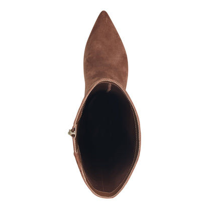 Lucinda Kitten Heel Leather Boot - Tan Suede | Marc Fisher