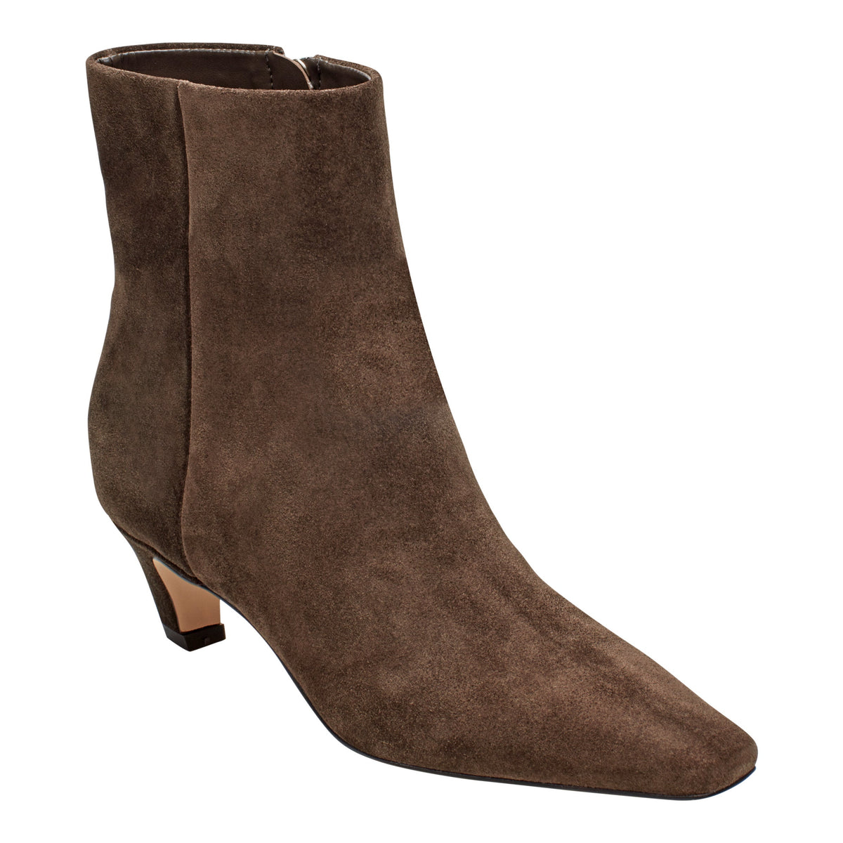 Danai Kitten Heel Leather Ankle Bootie - Dark Brown Suede | Marc Fisher