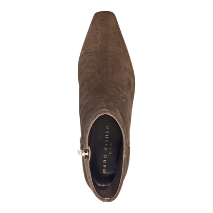 Danai Kitten Heel Leather Ankle Bootie - Dark Brown Suede | Marc Fisher