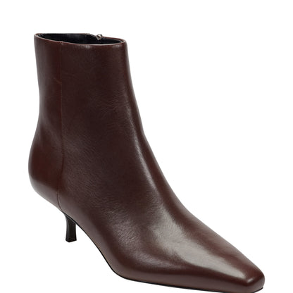 Kiona Kitten Heel Leather Ankle Bootie - Dark Brown Leather | Marc Fisher