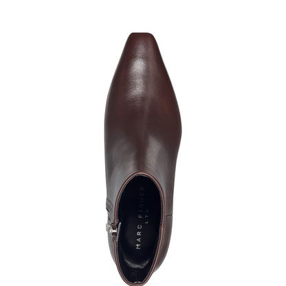 Kiona Kitten Heel Leather Ankle Bootie - Dark Brown Leather | Marc Fisher