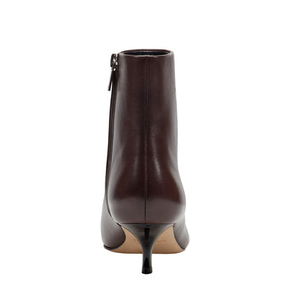 Kiona Kitten Heel Leather Ankle Bootie - Dark Brown Leather | Marc Fisher