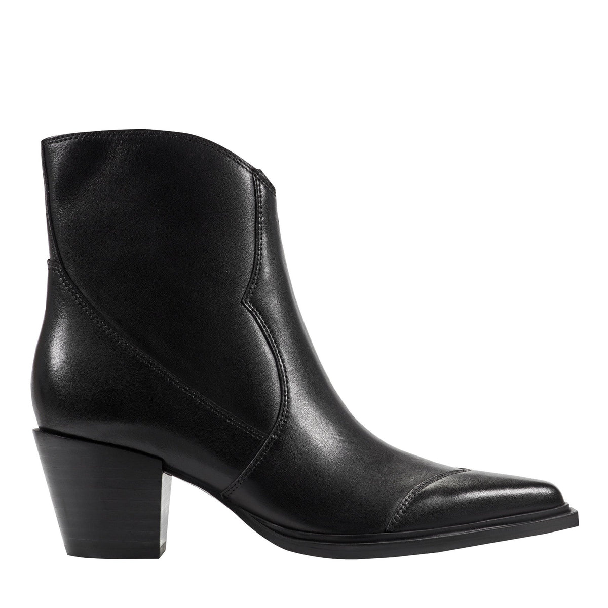 Giulie Western Leather Ankle Bootie - Black Leather | Marc Fisher