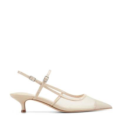 Ceddy Kitten Heel Slingback Pump - White Mesh | Marc Fisher