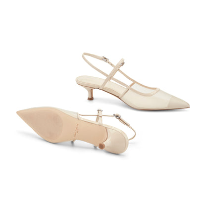 Ceddy Kitten Heel Slingback Pump - White Mesh | Marc Fisher