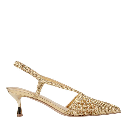 Reagan Woven Leather Pump - Gold Leather | Marc Fisher