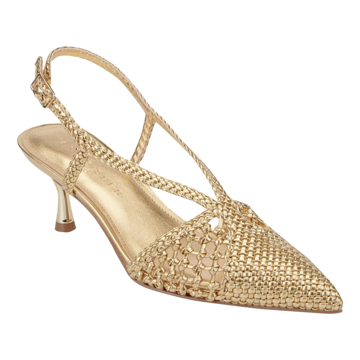 Reagan Woven Leather Pump - Gold Leather | Marc Fisher