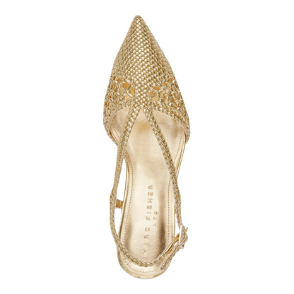 Reagan Woven Leather Pump - Gold Leather | Marc Fisher
