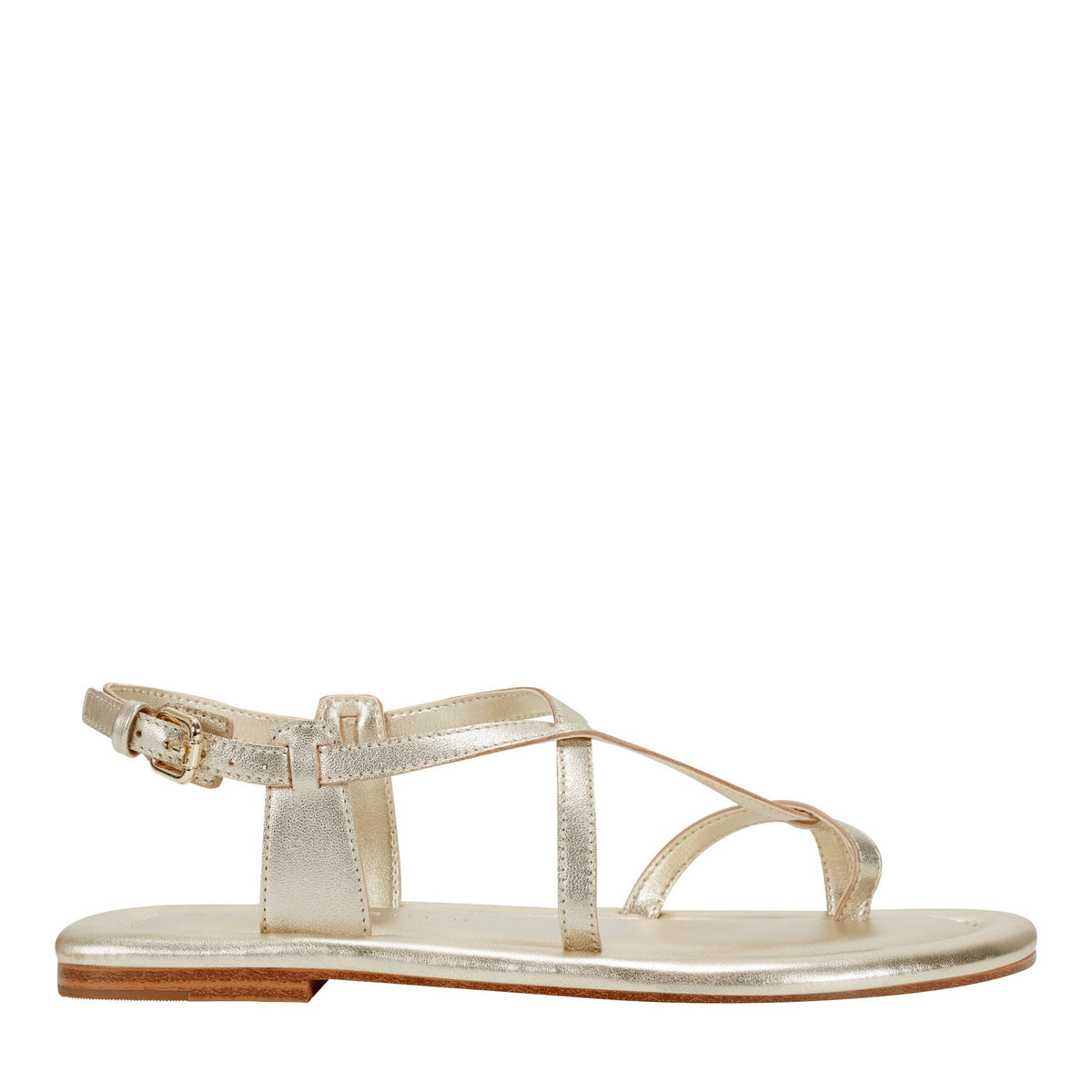 Gerty Strappy Leather Flat Sandal - Gold Leather | Marc Fisher