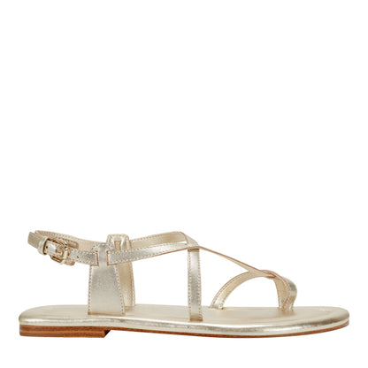 Gerty Strappy Leather Flat Sandal - Gold Leather | Marc Fisher