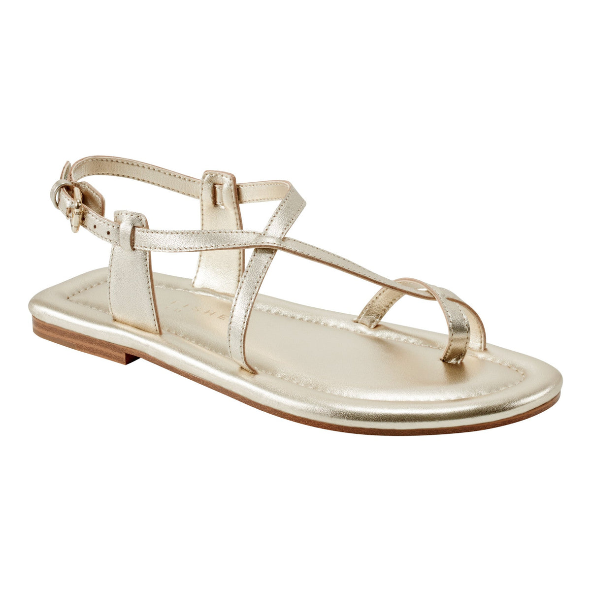 Gerty Strappy Leather Flat Sandal - Gold Leather | Marc Fisher